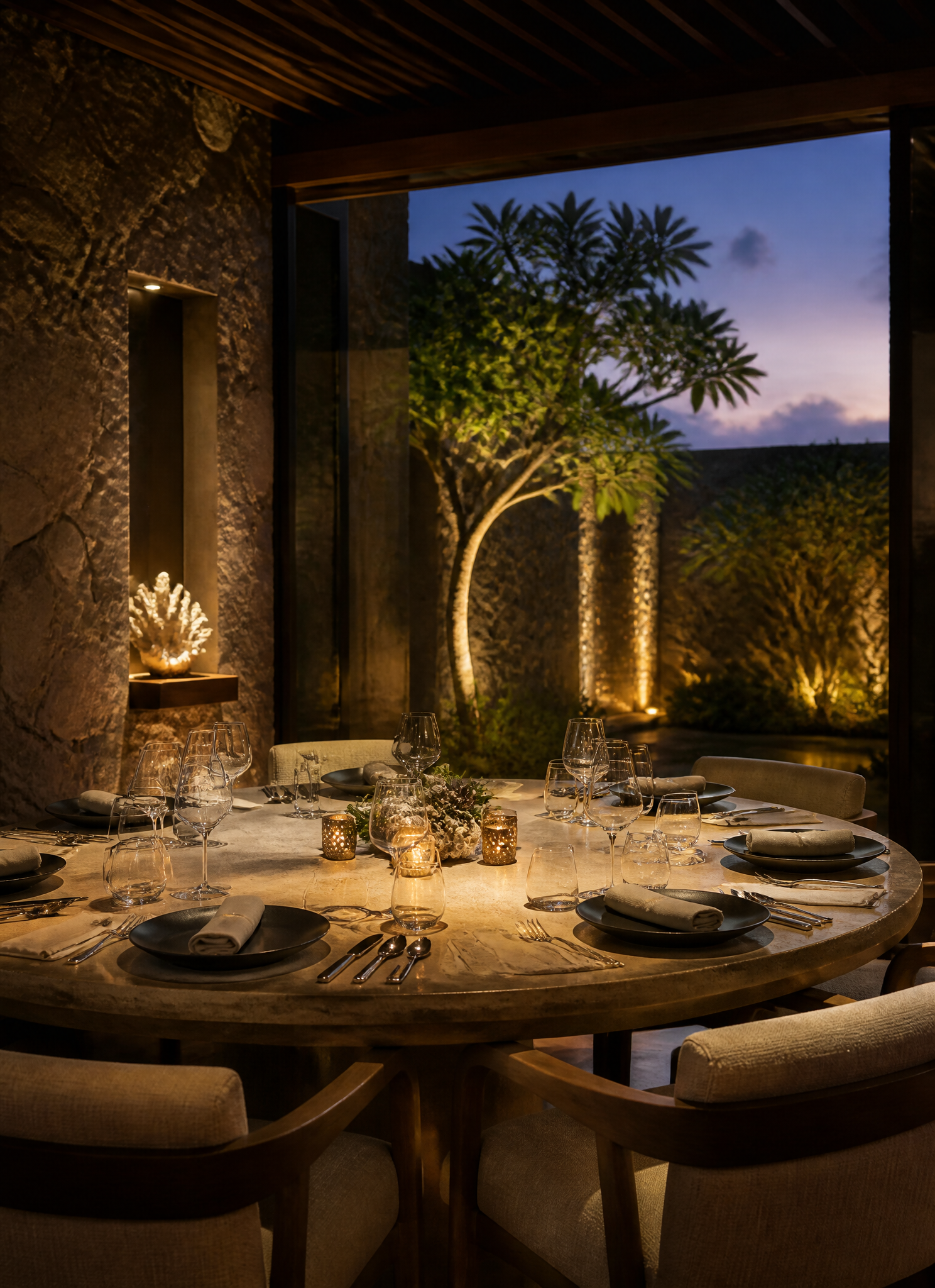 Night lounge with music and soft light